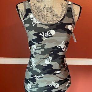 No Boundaries Camouflage Tank Top with Skulls